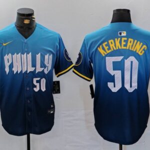 MLB Phillies 50 Kerkering Blue 2024 City Connect Nike Cool Base Men Jersey