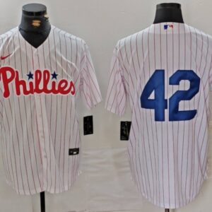 MLB Phillies 42 White Nike Cool Base Men Jersey