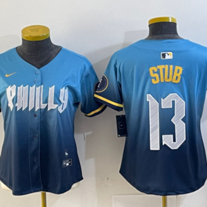 MLB Phillies 13 Stub Blue 2024 City Connect Nike Cool Base Youth Jersey