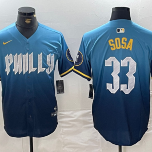MLB Phillies 33 Sosa Blue 2024 City Connect Nike Cool Base Men Jersey