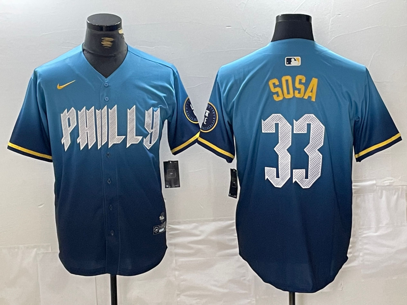 MLB Phillies 33 Sosa Blue 2024 City Connect Nike Cool Base Men Jersey