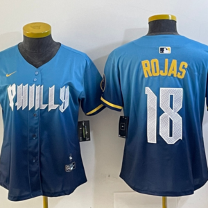 MLB Phillies 18 Rojas Blue 2024 City Connect Nike Cool Base Women Jersey