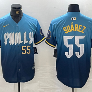 MLB Phillies 55 Blue 2024 City Connect Nike Cool Base Men Jersey