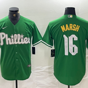 MLB Phillies 16 Brandon Marsh Green Nike Cool Base Men Jersey