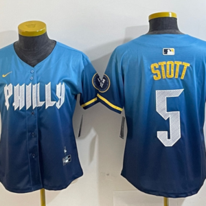MLB Phillies 5 Bryson Stott Blue City Connect Nike Cool Base Youth Jersey