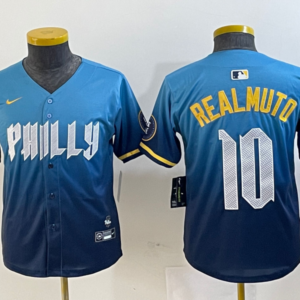 MLB Phillies 10 JT Realmuto Blue City Connect Nike Cool Base Youth Jersey