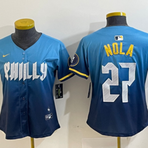 MLB Phillies 27 Nola Blue City Connect Nike Cool Base Youth Jersey