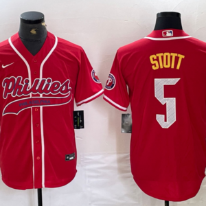 MLB Phillies 5 Bryson Stott Red Baseball Nike Cool Base Men Jersey