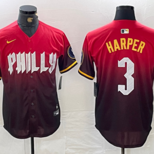 MLB Phillies 3 Bryce Harper Red 2024 City Connect Nike Cool Base Men Jersey