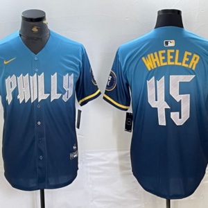 MLB Phillies 45 WHEELER Blue City Connect Nike Cool Base Men Jersey