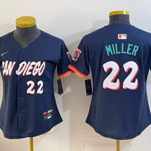 San Diego Padres 22 Miller Navy 2026 City Connect Cool Base Women Jersey(with button)