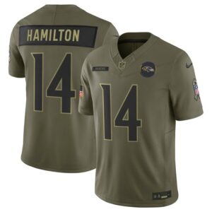 Nike Ravens 14 Kyle Hamilton Olive 2025 Salute to Service F.U.S.E. Vapor Limited Men Jersey