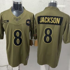 Nike Ravens 8 Jackson Olive 2025 Salute to Service F.U.S.E. Vapor Limited Men Jersey