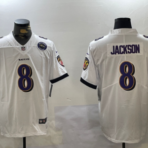 Nike Ravens 8 Lamar Jackson White Team Logo Vapor Limited Men Jersey