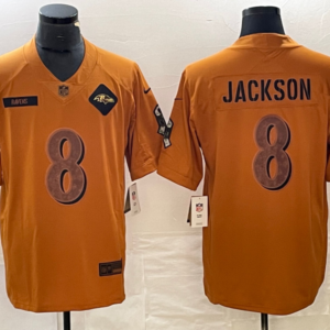 Nike Ravens 8 Lamar Jackson 2023 Brown Salute To Service Limited Men Jersey