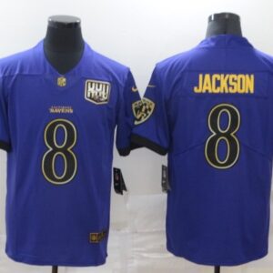 Nike Ravens 8 Lamar Jackson Purple Gold Vapor Limited Men Jersey