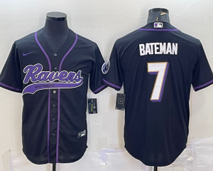 Nike Ravens 7 Rashod Bateman Black With Patch Vapor Baseball Limited Men Jersey