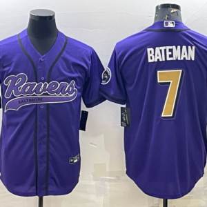 Nike Ravens 7 Rashod Bateman Purple Gold Vapor Baseball Limited Men Jersey
