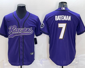 Nike Ravens 7 Rashod Bateman Purple With Patch Vapor Baseball Limited Men Jersey