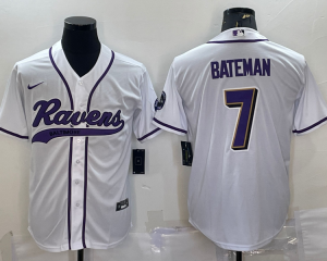 Nike Ravens 7 Rashod Bateman White With Patch Vapor Baseball Limited Men Jersey
