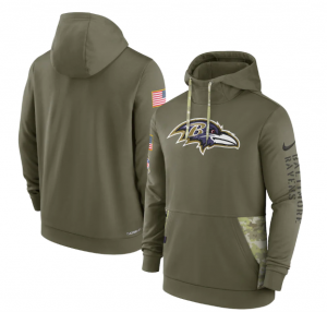 Baltimore Ravens 2022 Olive Salute to Service Therma Performance Pullover Hoodie