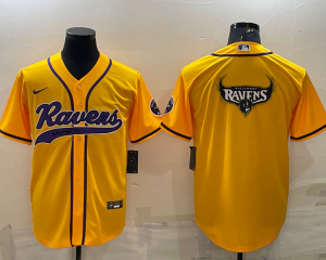 Nike Ravens Blank Yellow With Patch Vapor Baseball Logo Limited Men Jersey