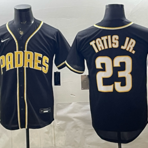 San Diego Padres 23 Tatis Jr Black Gold Cool Base Men Jersey