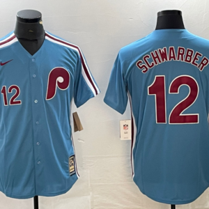 MLB Phillies 12 Kyle Schwarber Blue Throwback Men Jersey