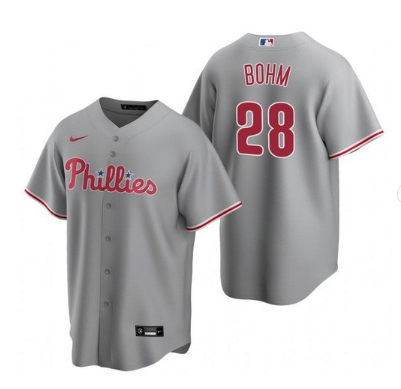 MLB Phillies 28 Bohm Grey Nike Cool Base Men Jersey