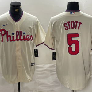 MLB Phillies 5 Bryson Stott Cream Nike Cool Base Men Jersey