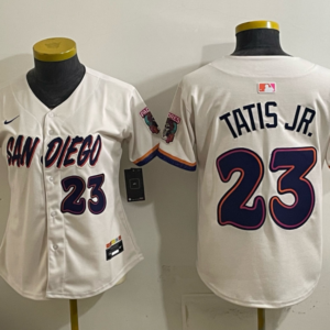 San Diego Padres 23 Tatis Jr Cream Cool Base Women Jersey