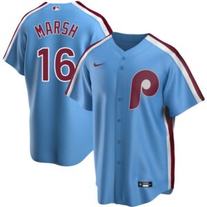MLB Phillies 16 Brandon Marsh Blue Nike Cool Base Men Jersey
