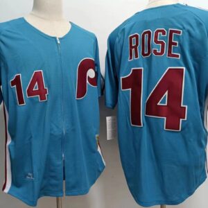 MLB Phillies 14 Rose Bue Throwback Men Jersey