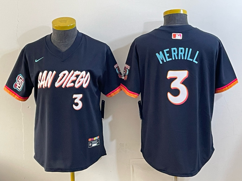 San Diego Padres 3 Merrill Navy 2026 City Connect Cool Base Women Jersey