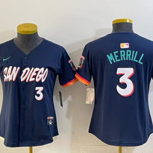 San Diego Padres 3 Merrill Navy 2026 City Connect Cool Base Women Jersey(with button )
