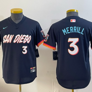 San Diego Padres 3 Merrill  Navy 2026 City Connect Cool Base Youth Jersey