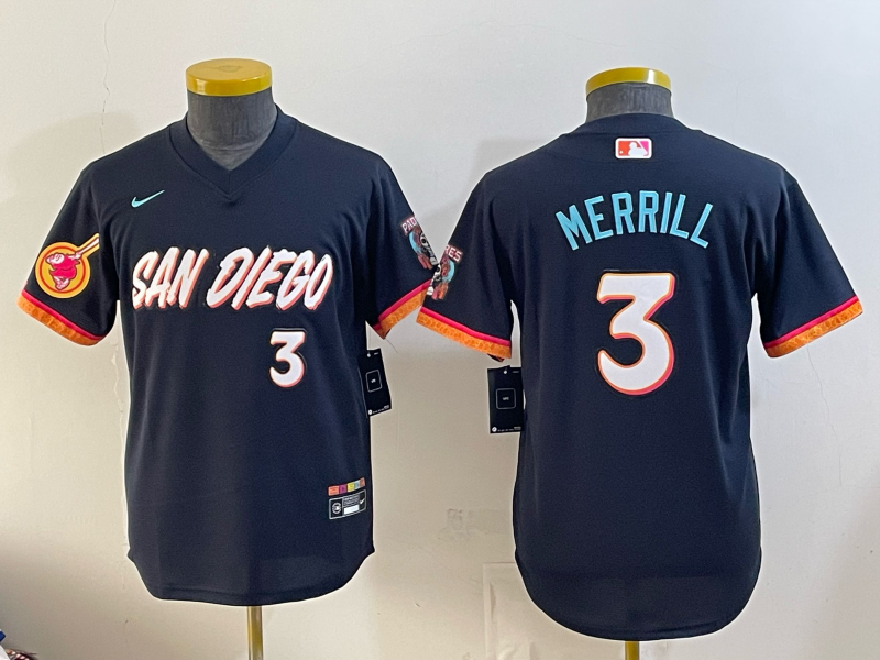 San Diego Padres 3 Merrill Navy 2026 City Connect Cool Base Youth Jersey