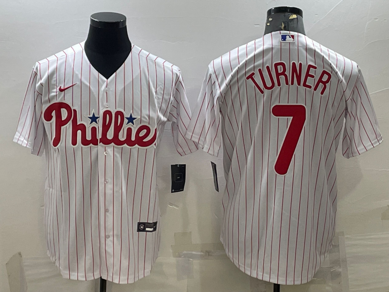 MLB Phillies 7 Trea Turner White Nike Cool Base Men Jersey