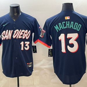 San Diego Padres 13 Manny Machado Navy 2026 City Connect Cool Base Men Jersey(With Button )