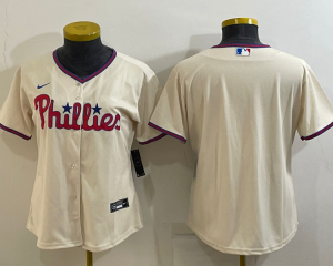 MLB Phillies Blank Cream Nike Cool Base Women Jersey(Run Small)