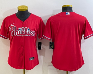 MLB Phillies Blank Red Nike Cool Base Women Jersey(Run Small)