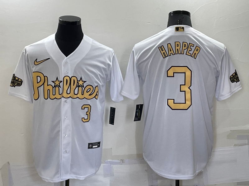 MLB Phillies 3 Bryce Harper White 2022 All-Star Nike Cool Base Men Jersey