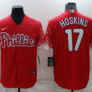 MLB Phillies 17 Rhys Hoskins Red Drift Nike Cool Base Men Jersey