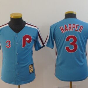 MLB Phillies 3 HARPER Blue Cool Base Youth Jersey