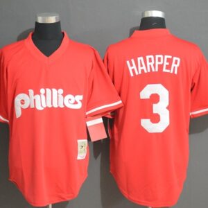 MLB Phillies 3 Bryce Harper Red Throwback Men Jersey