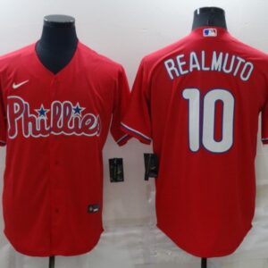 MLB Phillies 10 JT Realmuto Red Nike Cool Base Men Jersey