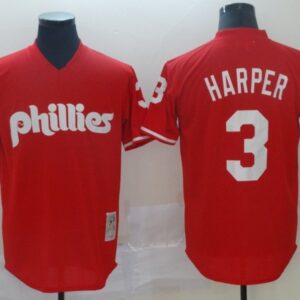 MLB Phillies 3 Bryce Harper Red Throwback Men Jersey