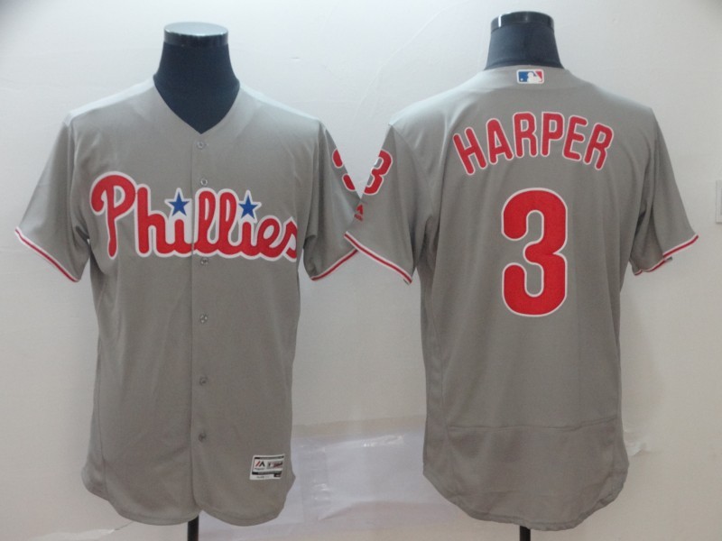 MLB Phillies 3 Bryce Harper Gray Flex Base Men Jersey