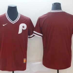 MLB Phillies Blank Red Nike Cooperstown Collection Legend V-Neck Men Jersey