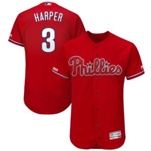 MLB Phillies 3 Bryce Harper Scarl 150th Patch Flexbase Men Jersey